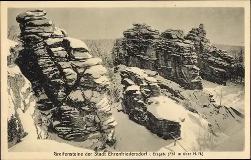 Ak Ehrenfriedersdorf im Erzgebirge, Greifensteine, Winteransicht