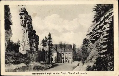 Ak Ehrenfriedersdorf im Erzgebirge, Greifenstein Berghaus, Kreuzfelsen