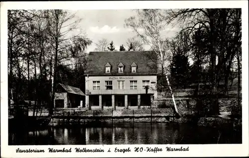 Ak Warmbad Wolkenstein in Sachsen, HO-Kaffee Warmbad, Blick über Gewässer, Sanatorium