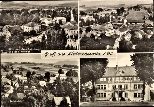 Ak Niederoderwitz Oderwitz in der Oberlausitz, Gesamtansicht, Spitzberg, Gemeindeamt