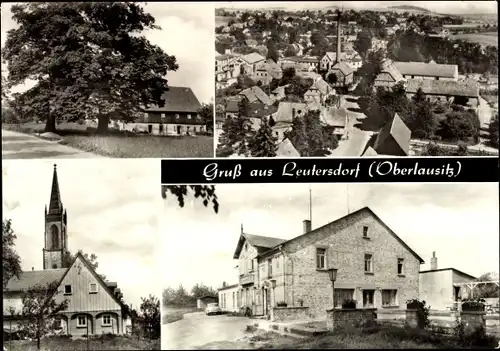 Ak Leutersdorf in der Oberlausitz, Kirche, Luftaufnahme des Ortes, Kirche, Gasthaus