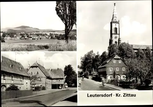 Ak Leutersdorf in der Oberlausitz, Panorama, Straßenpartie, Kirche