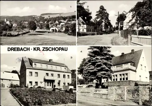 Ak Drebach im Erzgebirge Sachsen, Teilansicht, Hauptstraße, Rathaus, Kinderkrippe