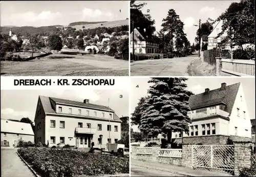 Ak Drebach im Erzgebirge Sachsen, Teilansicht, Hauptstraße, Rathaus, Kinderkrippe
