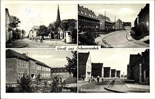 Ak Schwarzenbek, Schule, Königsberger Allee, Marktplatz, Kolbergstraße