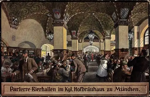 Künstler Ak Quidenus, Fritz, München Bayern, Hofbräuhaus, Parterre Bierhallen