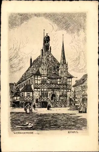 Künstler Ak Wernigerode im Harz, Rathaus