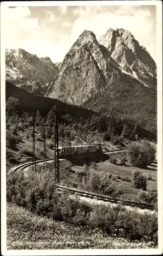 Ak Bayrische Zugspitzbahn gegen die Waxensteine gesehen, Bergbahn