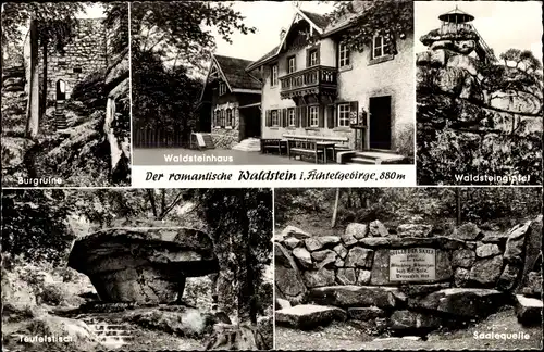 Ak Zell im Fichtelgebirge, Großer Waldstein, Burgruine, Waldsteinhaus, Waldsteingipfel, Teufelstisch