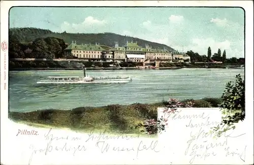 Ak Dresden Pillnitz, Schloss Pillnitz, Elbe, Schiff