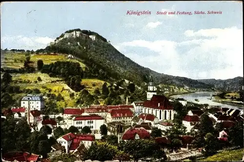 Ak Königstein an der Elbe Sächsische Schweiz, Festung Königstein, Panorama