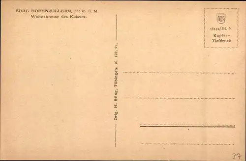 Ak Zimmern Bisingen im Zollernalbkreis, Burg Hohenzollern, Wohnzimmer des Kaisers