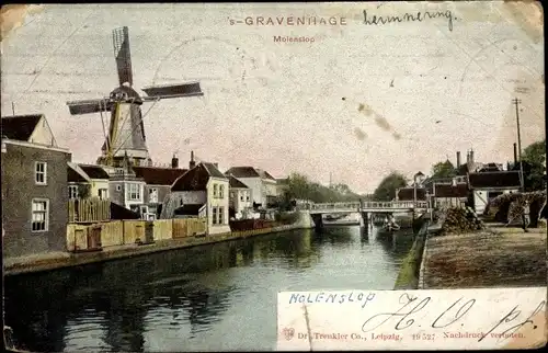 Ak 's Gravenhage Den Haag Südholland, Molenstop, Kanal, Brücke, Windmühle