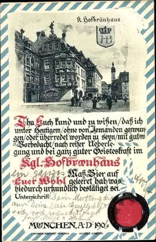 Ak München, Kgl. Hofräuhaus, Wappen, Urkundenpostkarte