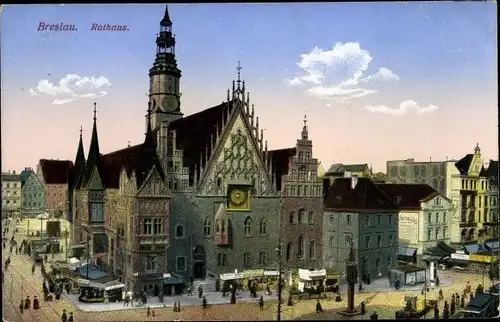 Ak Wrocław Breslau Schlesien, Rathaus, Außenansicht