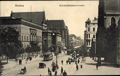 Ak Breslau (Wrocław) in Schlesien, Schweidnitzer Straße, Straßenbahn