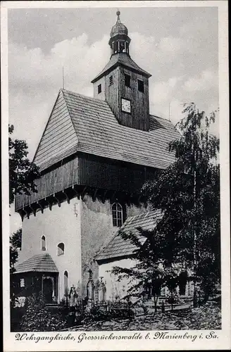 Ak Großrückerswalde im Erzgebirge, Wehrgangkirche, Ansicht vom Friedhof aus