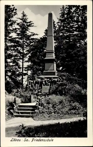 Ak Löbau in der Oberlausitz Sachsen, Friedenssäule