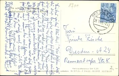 Ak Lawalde in der Oberlausitz, Partie an der Kirche