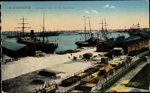Ak Alexandria Ägypten, General view of the harbour, Dampfschiffe