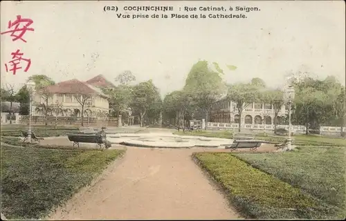 Ak Saigon Cochinchine Vietnam, Rue Catinat, Place de la Cathedrale