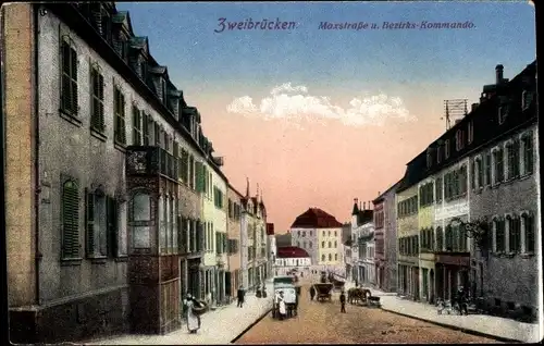 Ak Zweibrücken in der Pfalz, Maxstraße und Bezirks-Kommando