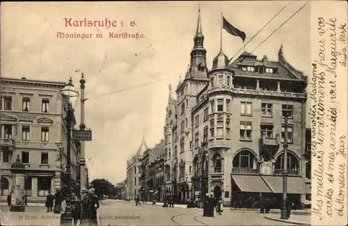 Ak Karlsruhe in Baden, Moninger und Karlstraße
