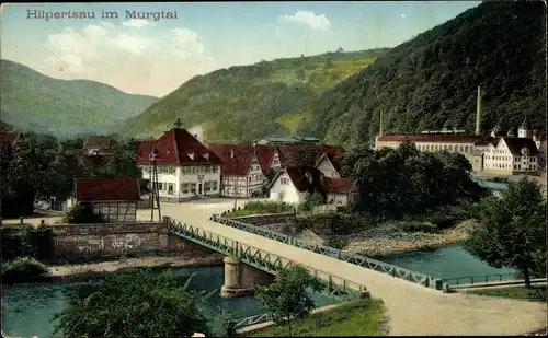 Ak Hilpertsau Gernsbach im Murgtal Schwarzwald, Teilansicht mit Brücke