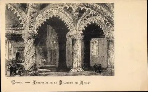 Ak Roslin Schottland, Interieur de la Chapelle