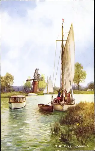 Ak Horning Norfolk England, The Mill, Windmühle, Segelpartie