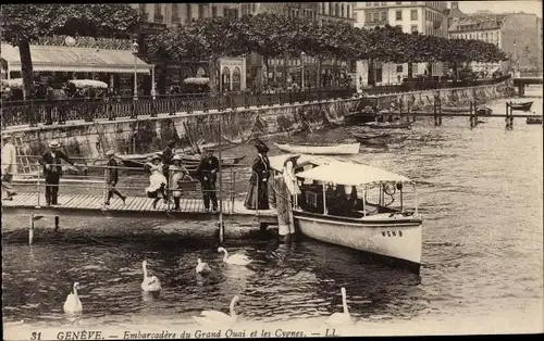 Ak Genève Genf Schweiz, Embarcadere du Gran Quai et les Cygnes