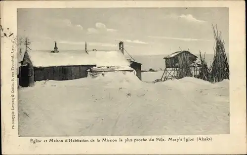 Ak Alaska USA, Église et Maison d'Habitation de la Mission la plus proche du Pole, Mary's Igloo