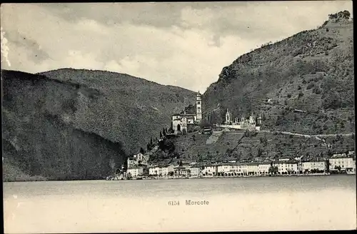 Ak Morcote Kanton Tessin, Blick auf den Ort, Turm, Hügel