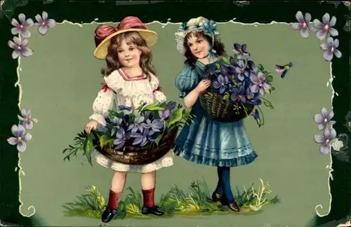 Litho Mädchen mit Veilchenblüten