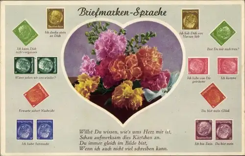 Briefmarken Ak Briefmarkensprache, Nelken