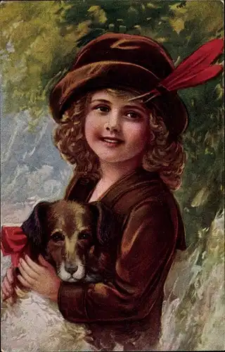Künstler Ak Unsere Lieblinge, Mädchen mit Hund