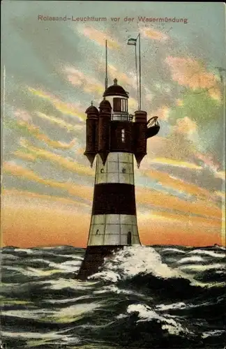 Ak Rotesand Leuchtturm vor der Wesermündung, Wellengang