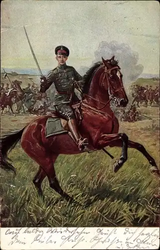 Künstler Ak Fischer, Kronprinz Wilhelm von Preußen, Pferd