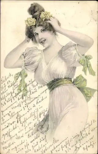Künstler Ak Junge Frau in durchsichtigem Kleid, Busen, Herzensdiebinnen