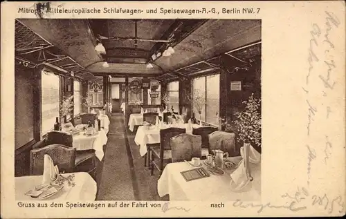 Ak Mitropa, Speisewagen, Innenansicht, Deutsche Eisenbahn