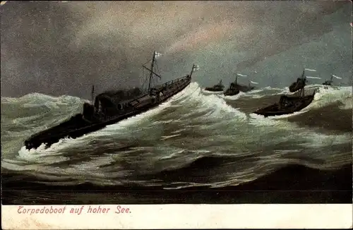Künstler Ak Deutsche Kriegsschiffe, Torpedobootdivision auf hoher See, Kaiserliche Marine