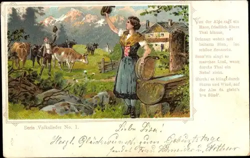 Lied Litho Von der Alpe ragt ein Haus, friedlich übers Tal hinaus, Volkslieder No. 1