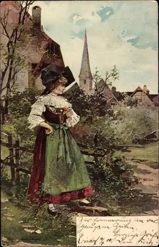 Künstler Ak Frau in Volkstracht aus dem Elsass