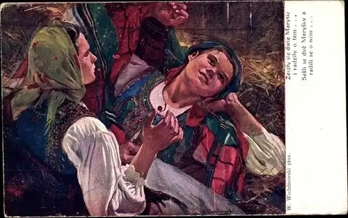 Künstler Ak Wodzinowski, Frauen in polnischen Trachten