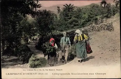 Ak Campagne d'Orient 1914-1918, Campagnards Macedoniens aux Champs