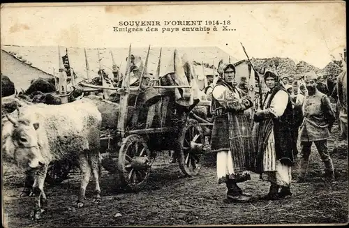Ak Souvenir d'Orient 1914-1918, Emigrés des peys envahis à X, Balkan, Mazedonien?, Flüchtlinge,I. WK