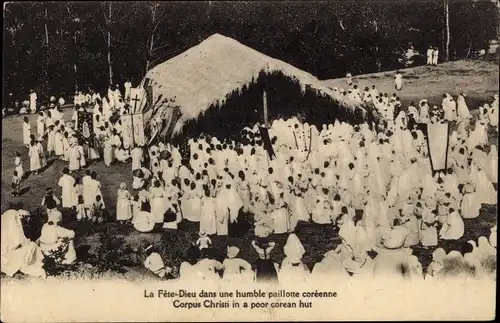 Ak La Fete Dieu dans une humble paillote coréenne, Corpus Christi in a poor corean hut