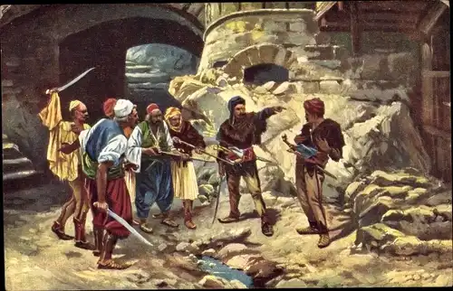 Künstler Ak Le traitre, Maghreb, Krieger, Waffen, Säbel