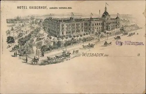 Litho Wiesbaden in Hessen, Hotel Kaiserhof, Augusta Victoria Bad