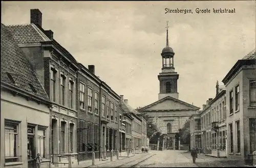 Ak Steenbergen Nordbrabant Niederlande, Groote kerkstraat, Kirche